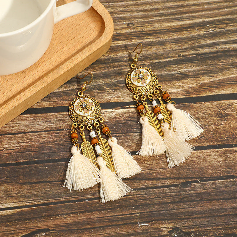 1 Pair Bohemian Leaf Water Droplets Flower Plating Alloy Feather Drop Earrings