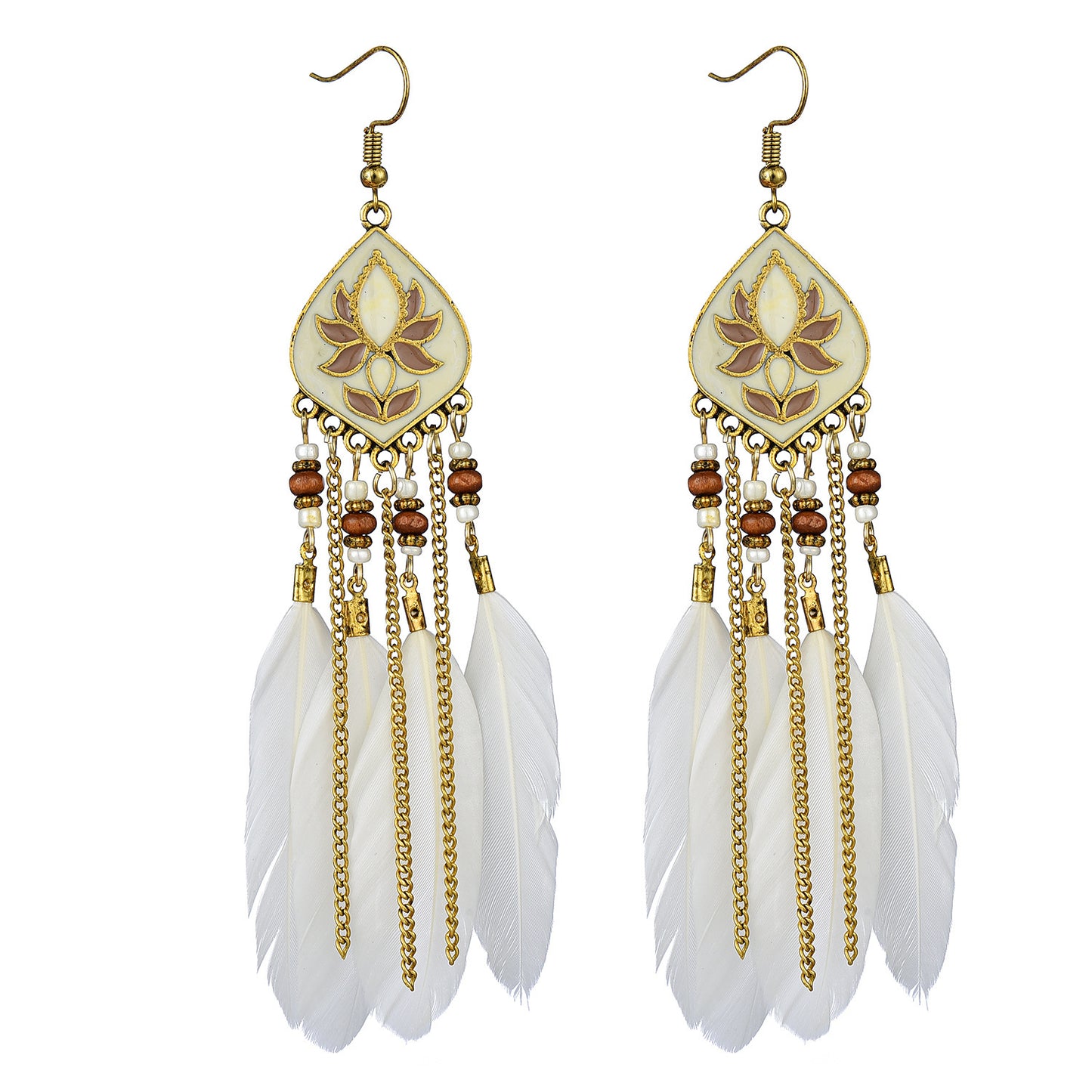 1 Pair Bohemian Leaf Water Droplets Flower Plating Alloy Feather Drop Earrings