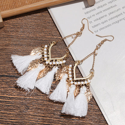 1 Pair Bohemian Leaf Water Droplets Flower Plating Alloy Feather Drop Earrings