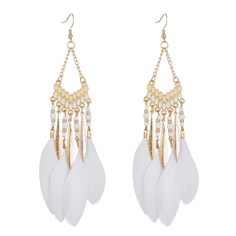 1 Pair Bohemian Leaf Water Droplets Flower Plating Alloy Feather Drop Earrings