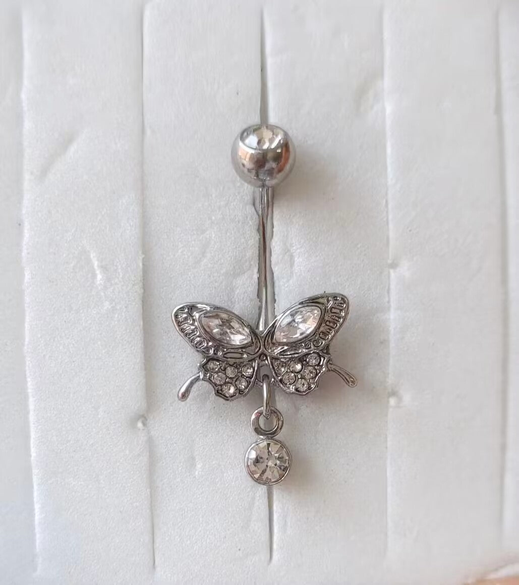 Classic Style Butterfly Stainless Steel Copper Plating Inlay Zircon White Gold Plated Gold Plated Belly Ring