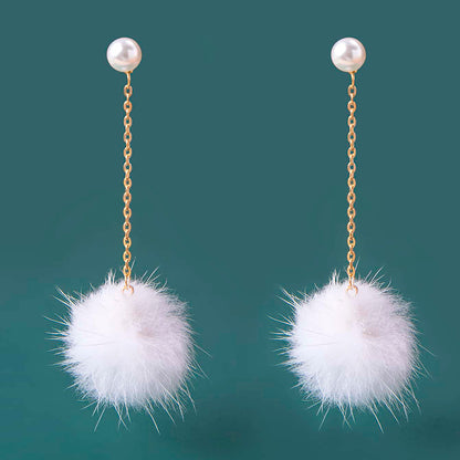 1 Pair Modern Style Hairball Tassel Alloy Drop Earrings