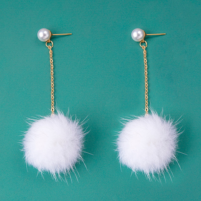 1 Pair Modern Style Hairball Tassel Alloy Drop Earrings