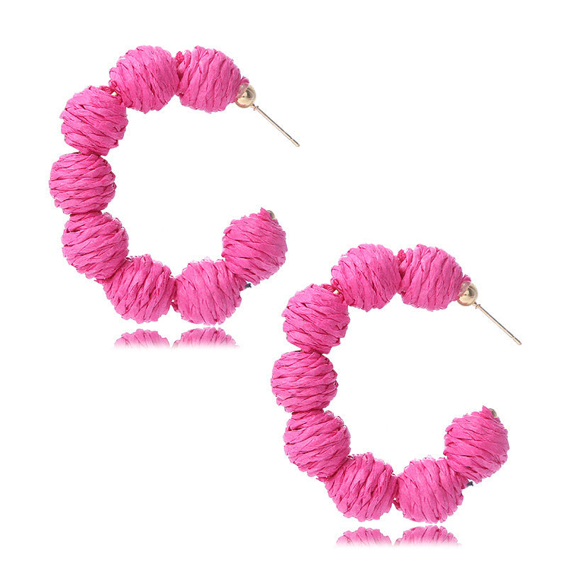 1 Pair Retro C Shape Handmade Raffia Earrings