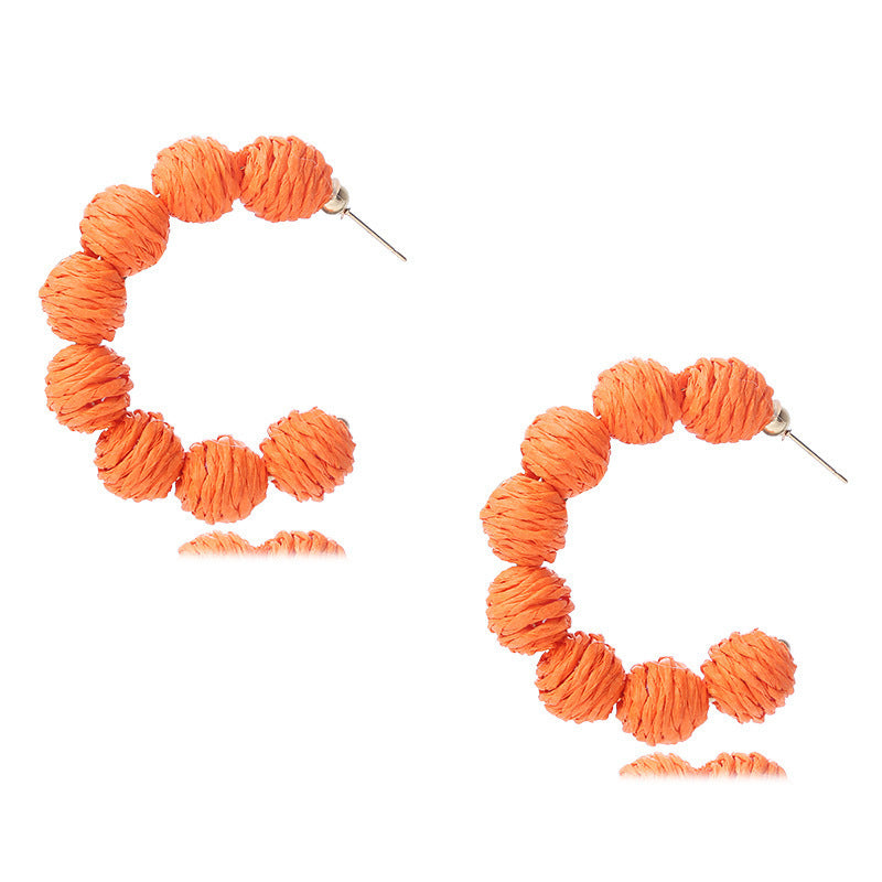 1 Pair Retro C Shape Handmade Raffia Earrings