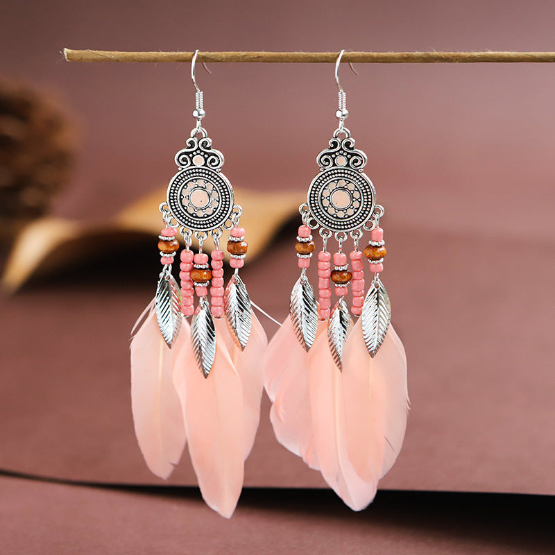 1 Pair Bohemian Flower Tassel Plating Metal Drop Earrings