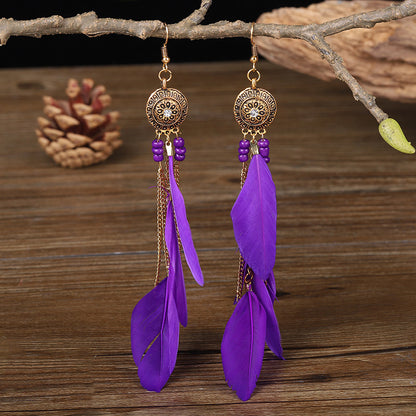 1 Pair Bohemian Flower Tassel Plating Metal Drop Earrings