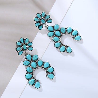 1 Pair Vintage Style Simple Style Classic Style Irregular Plating Inlay Alloy Turquoise Silver Plated Drop Earrings