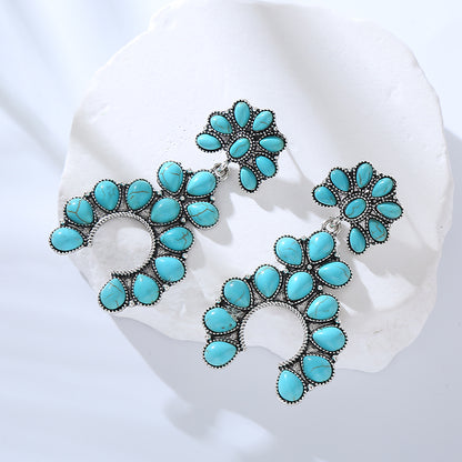 1 Pair Vintage Style Simple Style Classic Style Irregular Plating Inlay Alloy Turquoise Silver Plated Drop Earrings