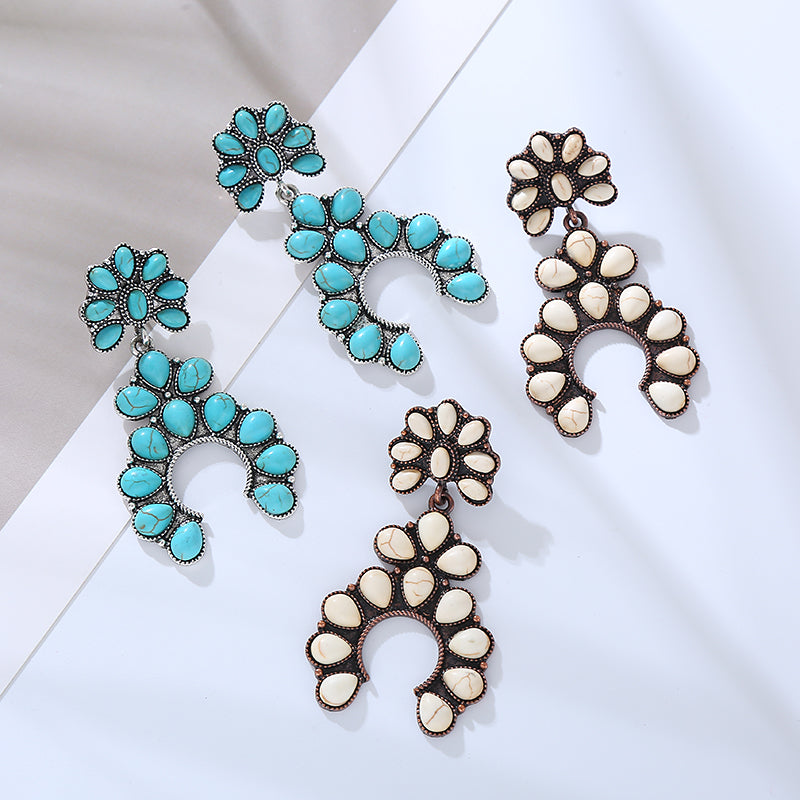 1 Pair Vintage Style Simple Style Classic Style Irregular Plating Inlay Alloy Turquoise Silver Plated Drop Earrings