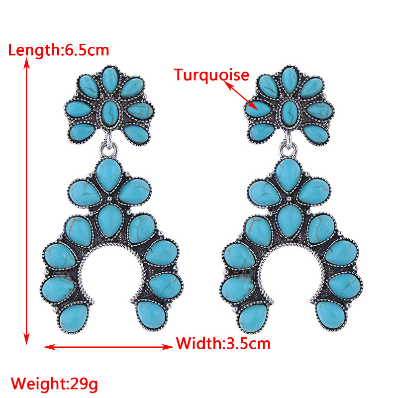 1 Pair Vintage Style Simple Style Classic Style Irregular Plating Inlay Alloy Turquoise Silver Plated Drop Earrings