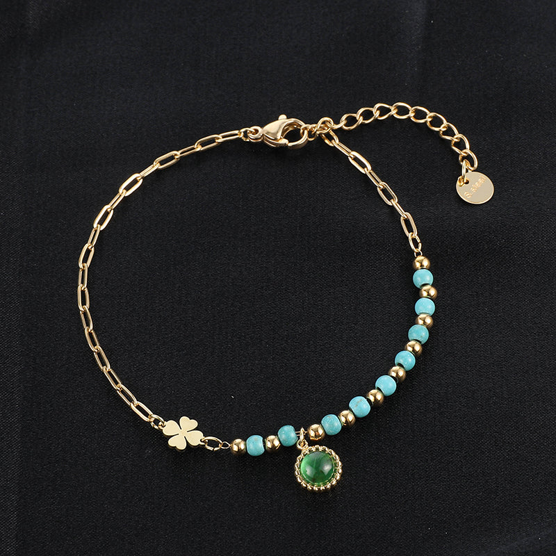 Retro Ethnic Style Star Tree Heart Shape Stainless Steel Beaded Plating Inlay Turquoise Zircon 18k Gold Plated Bracelets