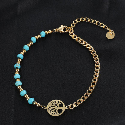 Retro Ethnic Style Star Tree Heart Shape Stainless Steel Beaded Plating Inlay Turquoise Zircon 18k Gold Plated Bracelets