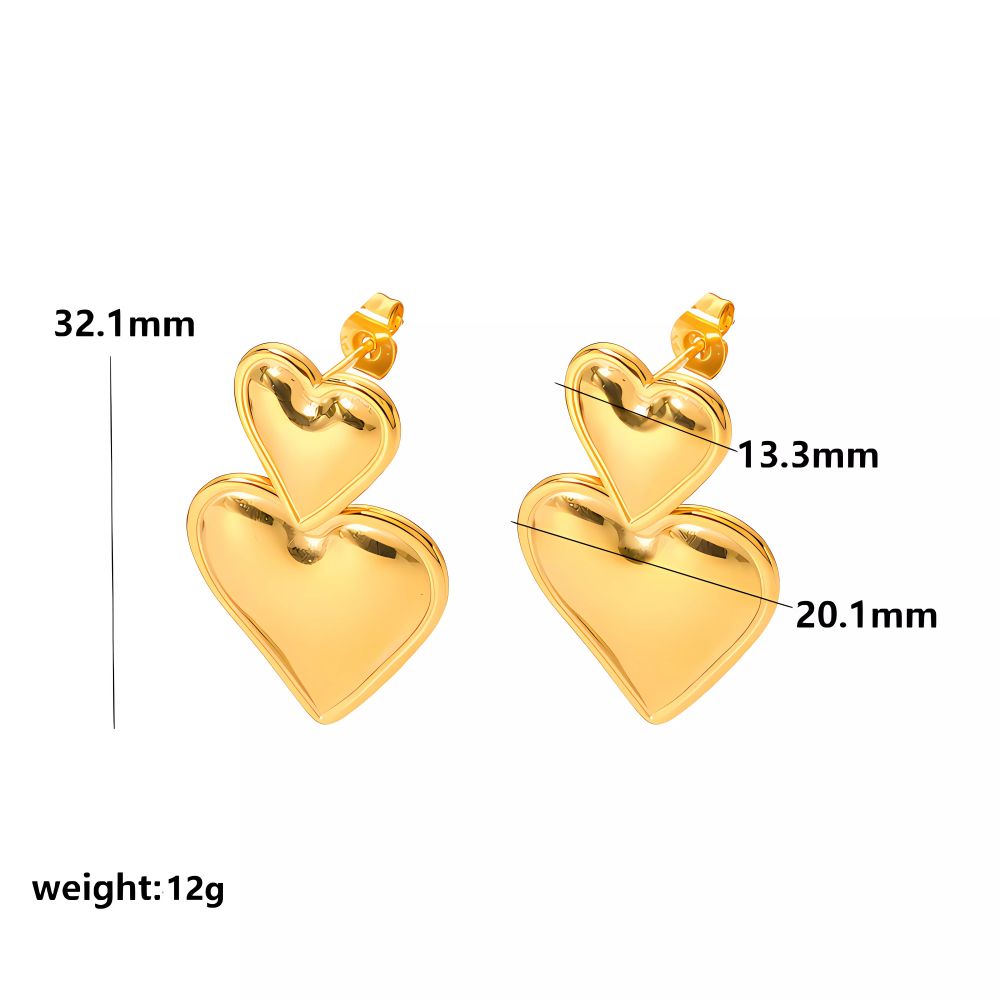 1 Pair Classic Style Heart Shape Polishing Plating Stainless Steel 18k Gold Plated Drop Earrings Ear Studs