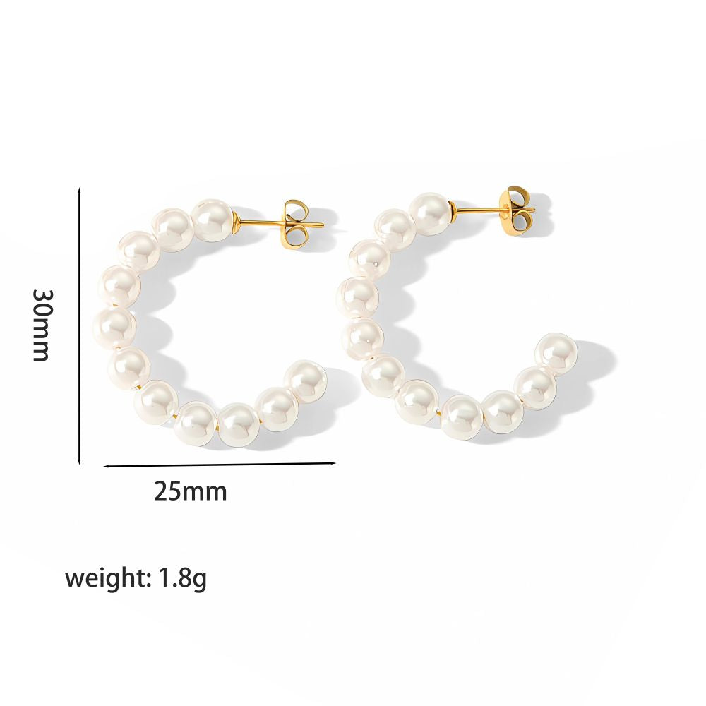 1 Pair Lady C Shape Beaded Inlay Stainless Steel Artificial Pearls 18k Gold Plated Earrings