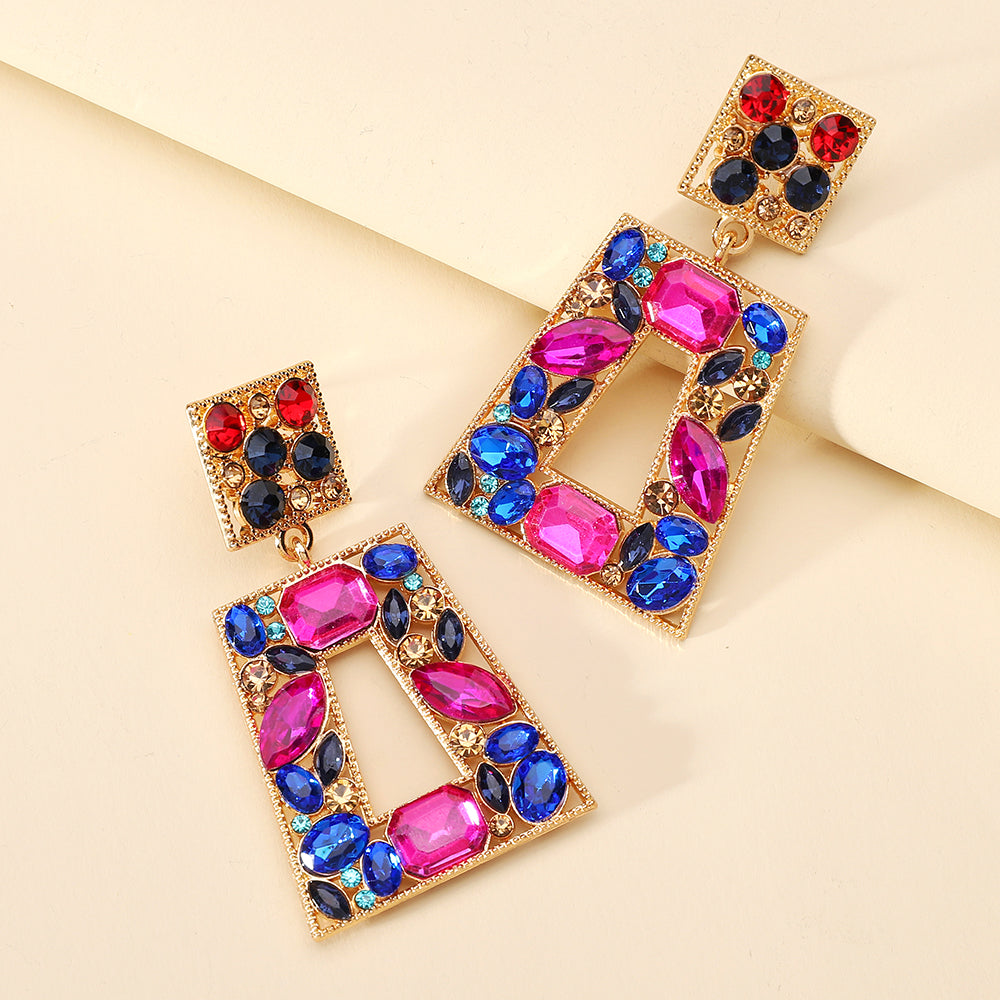 1 Pair Retro Lady Simple Style Trapezoid Plating Alloy Artificial Gemstones Drop Earrings