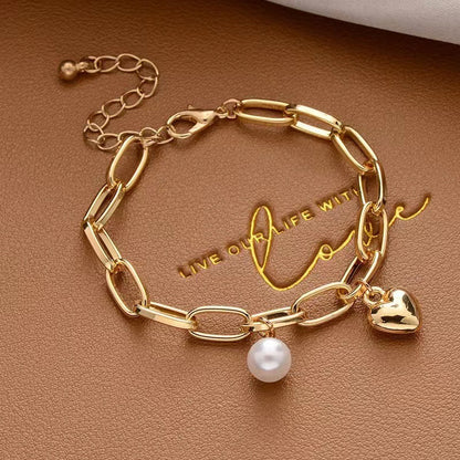 Sweet Simple Style Bear Heart Shape Flower Imitation Pearl Alloy Charm Inlay Moonstone Opal Women's Bracelets