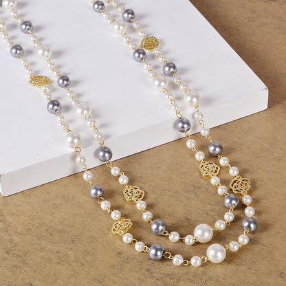 Ig Style Elegant Flower Imitation Pearl Wholesale Sweater Chain