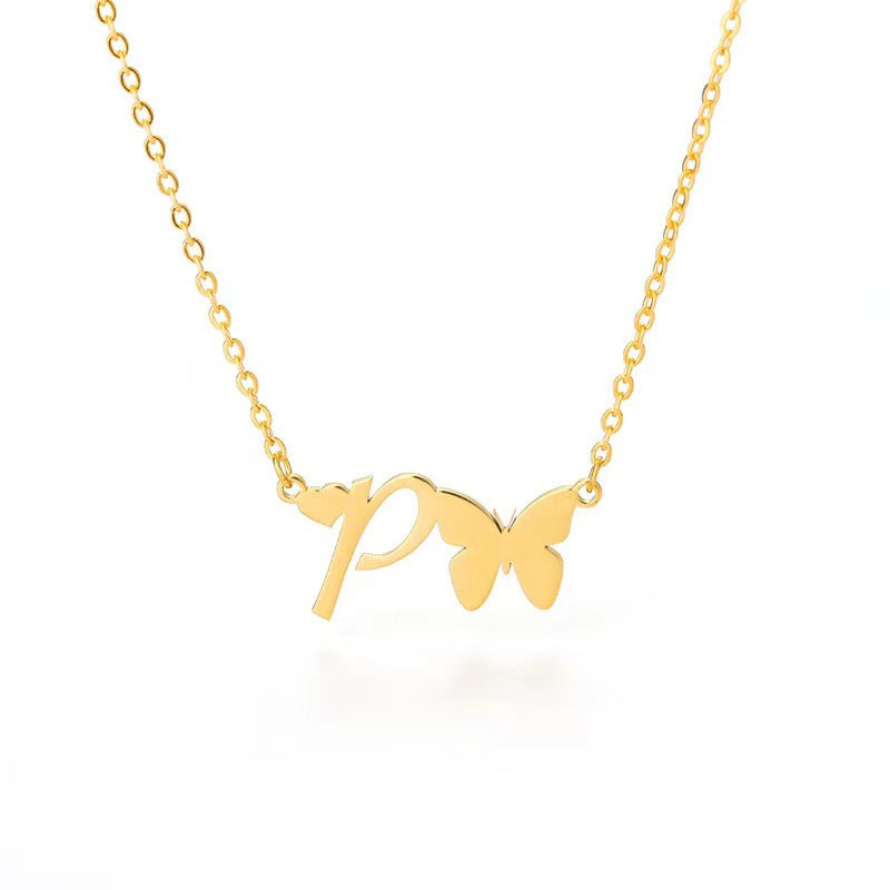 Simple Style Letter Stainless Steel Titanium Steel Plating Gold Plated Pendant Necklace