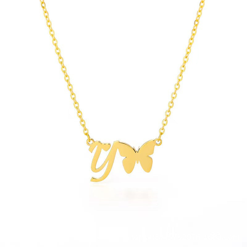 Simple Style Letter Stainless Steel Titanium Steel Plating Gold Plated Pendant Necklace