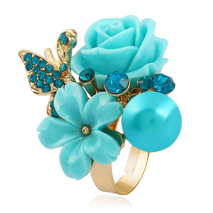 Handmade Rose Alloy Inlay Artificial Gemstones Women's Rings