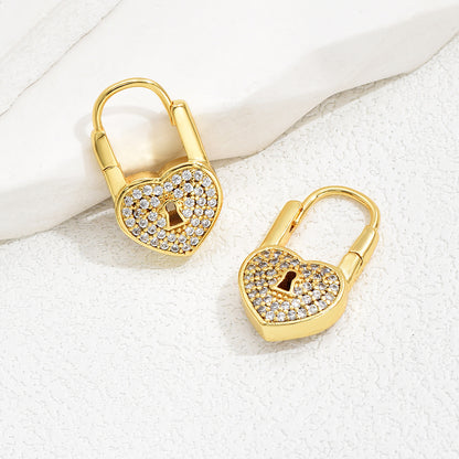 1 Pair Vacation Heart Shape Lock Inlay Copper Zircon 18k Gold Plated Drop Earrings