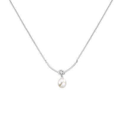 French Style Geometric Sterling Silver Plating Inlay Freshwater Pearl Pendant Necklace