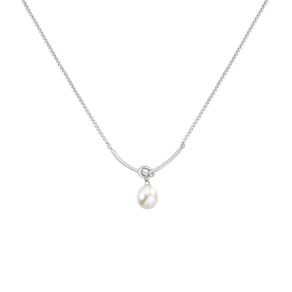 French Style Geometric Sterling Silver Plating Inlay Freshwater Pearl Pendant Necklace