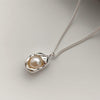 French Style Geometric Sterling Silver Plating Inlay Freshwater Pearl Pendant Necklace