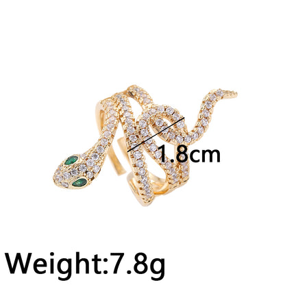 Casual Streetwear Snake Brass Plating Inlay Zircon 14k Gold Plated Open Rings