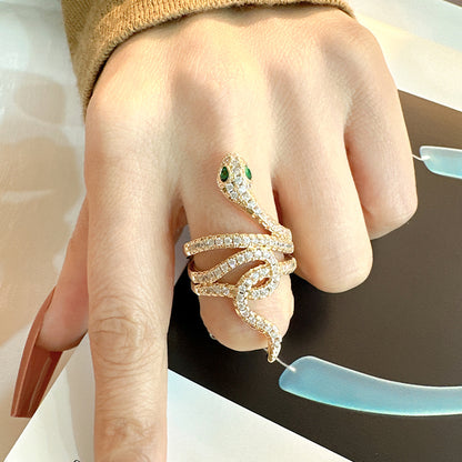 Casual Streetwear Snake Brass Plating Inlay Zircon 14k Gold Plated Open Rings