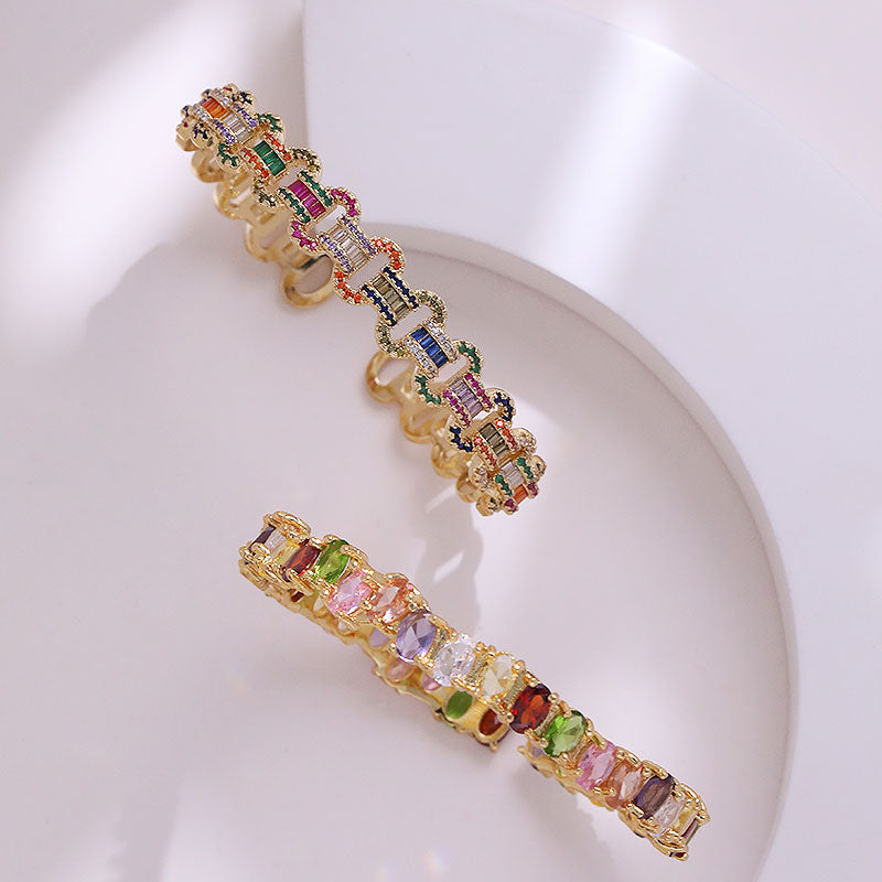 Casual Commute Colorful Brass Plating Inlay Zircon 14k Gold Plated Bangle