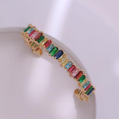 Casual Commute Colorful Brass Plating Inlay Zircon 14k Gold Plated Bangle