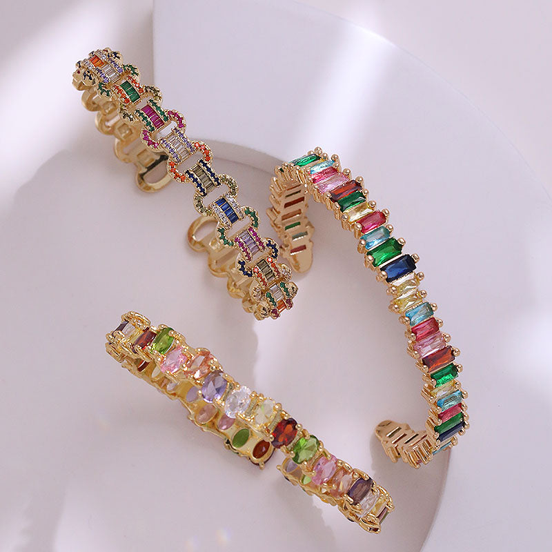 Casual Commute Colorful Brass Plating Inlay Zircon 14k Gold Plated Bangle