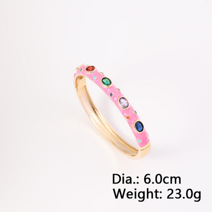 Casual Commute Colorful Spot Brass Enamel Plating Inlay Zircon 14k Gold Plated Bangle