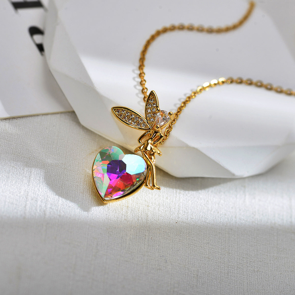 Fairy Style Cartoon Character Heart Shape Titanium Steel Copper Inlay Zircon Pendant Necklace