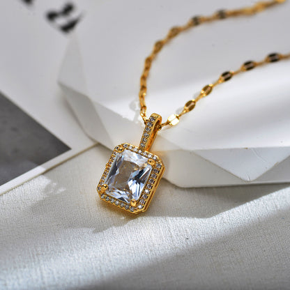 Elegant Luxurious Square Copper Inlay Carving Zircon Earrings Necklace