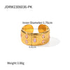 Ig Style Stripe Stainless Steel Plating Inlay Zircon 18k Gold Plated Wide Band Rings Open Rings