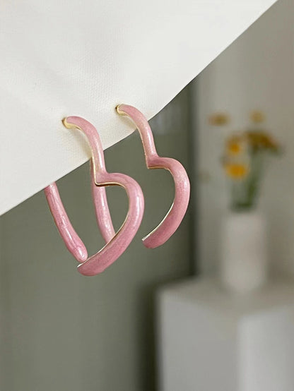 1 Pair Sweet Heart Shape Enamel Copper Hoop Earrings