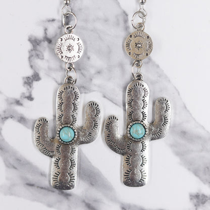 1 Pair Ig Style Cool Style Cactus Sunflower Inlay Alloy Turquoise Drop Earrings