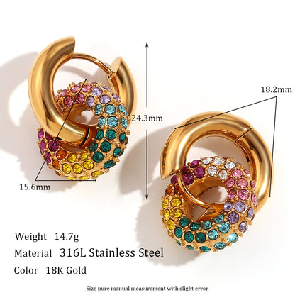 1 Pair Basic Simple Style Classic Style Multicolor Plating Inlay Stainless Steel Rhinestones 18k Gold Plated Drop Earrings