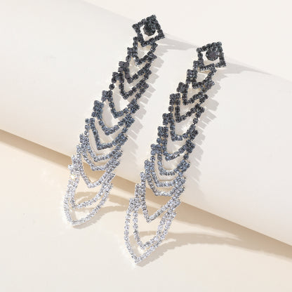 1 Pair Lady Streetwear Geometric Tassel Rhinestone Drop Earrings