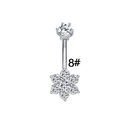 Elegant Luxurious Animal Snowflake Stainless Steel Copper Plating Hollow Out Inlay Zircon White Gold Plated Belly Ring