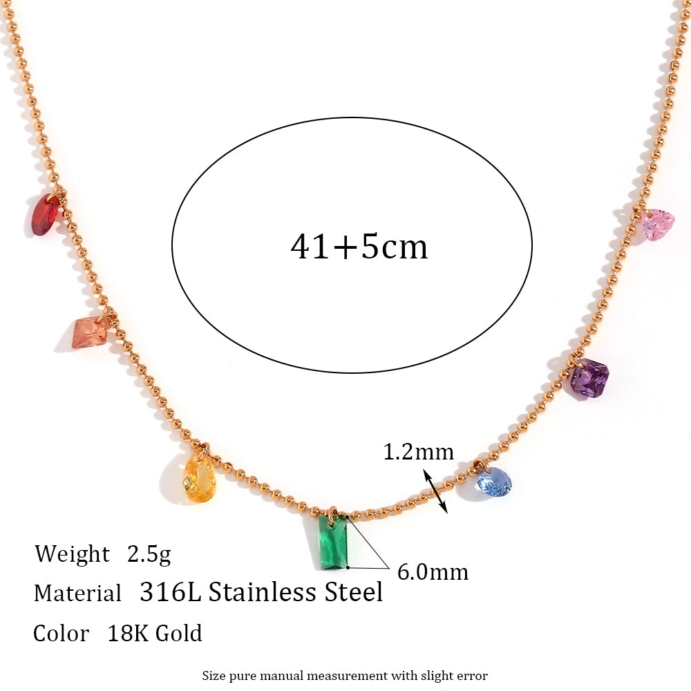 Sweet Simple Style Classic Style Color Block Stainless Steel Plating Inlay Zircon 18k Gold Plated Pendant Necklace