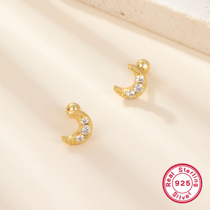 1 Pair Casual Elegant Cute Moon Plating Inlay Sterling Silver Zircon 18k Gold Plated White Gold Plated Ear Studs