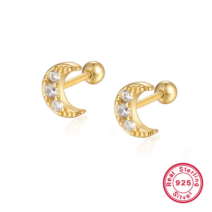 1 Pair Casual Elegant Cute Moon Plating Inlay Sterling Silver Zircon 18k Gold Plated White Gold Plated Ear Studs