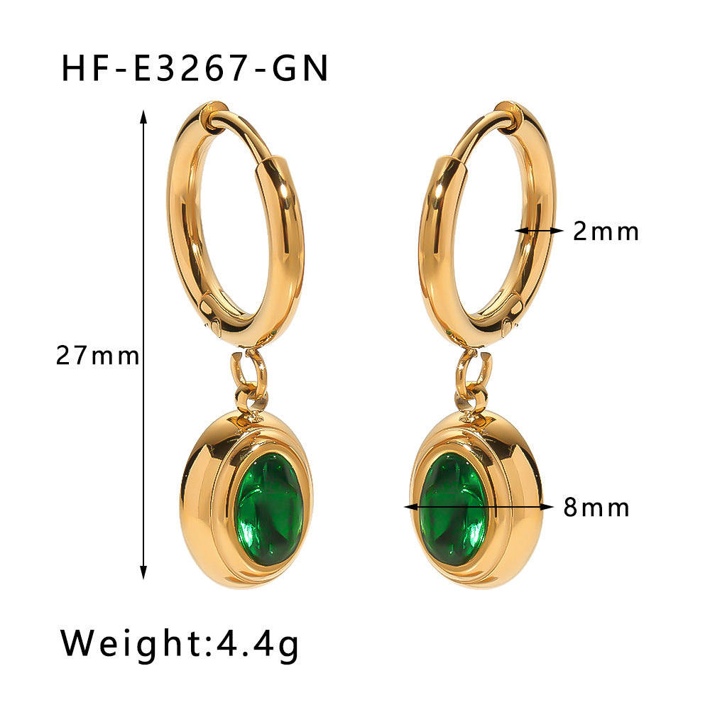 1 Pair Simple Style Round Heart Shape Inlay Titanium Steel Zircon Drop Earrings