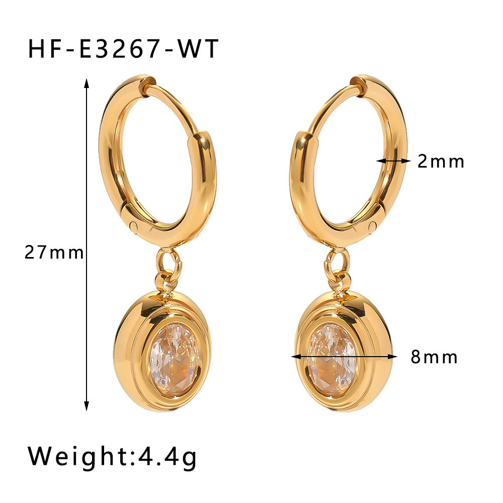 1 Pair Simple Style Round Heart Shape Inlay Titanium Steel Zircon Drop Earrings