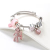 Fashion Bear Heart Shape Flower Titanium Steel Plating Rhinestones Bangle