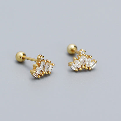 1 Pair Simple Style Crown Inlay Sterling Silver Zircon Ear Studs